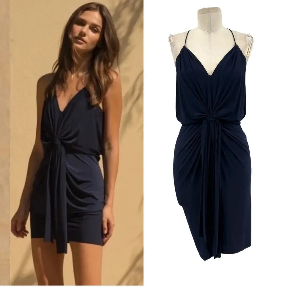 MISA Los Angeles Domino Navy Blue Ruched Sleeveless Mini Dress Size XS‎
